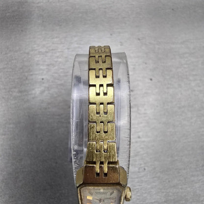 Seiko Watch Women 12mm Gold Dial Gold Tone Rectangle 1320-5029 New Battery VTG4