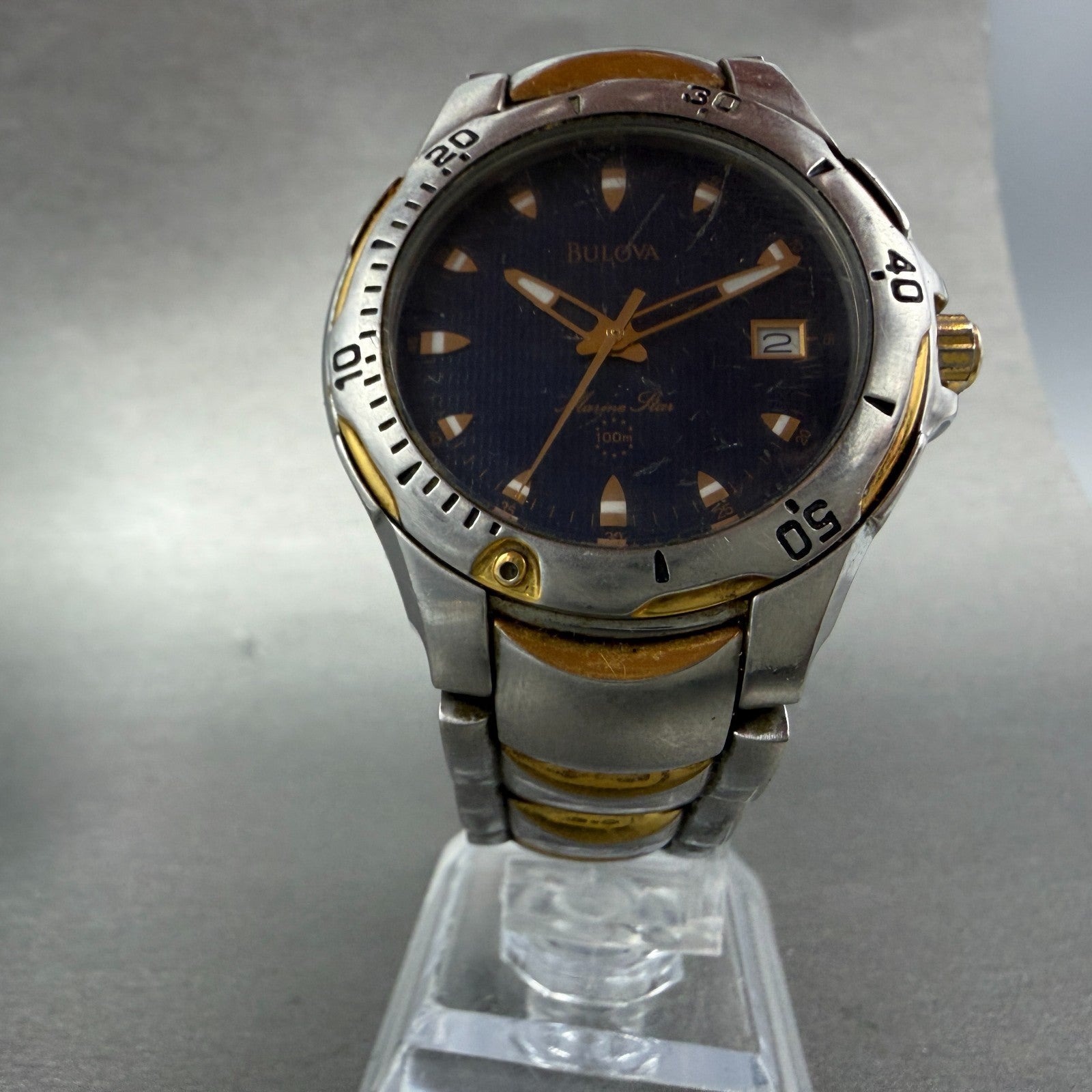 Bulova Marine Star Watch Men 37mm Black Dial Two Tone Date 98G71 New Battery5