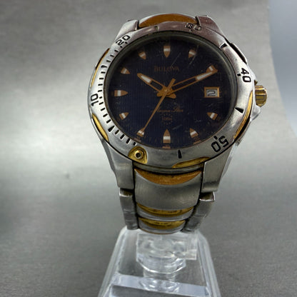 Bulova Marine Star Watch Men 37mm Black Dial Two Tone Date 98G71 New Battery5