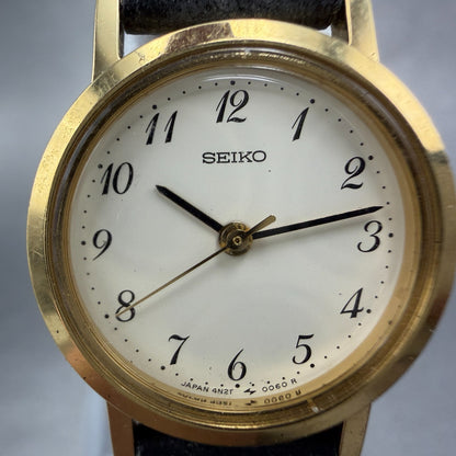 Seiko Watch Women 21mm Cream Dial Gold Tone Round 4N21-0042 New Battery Vintage1