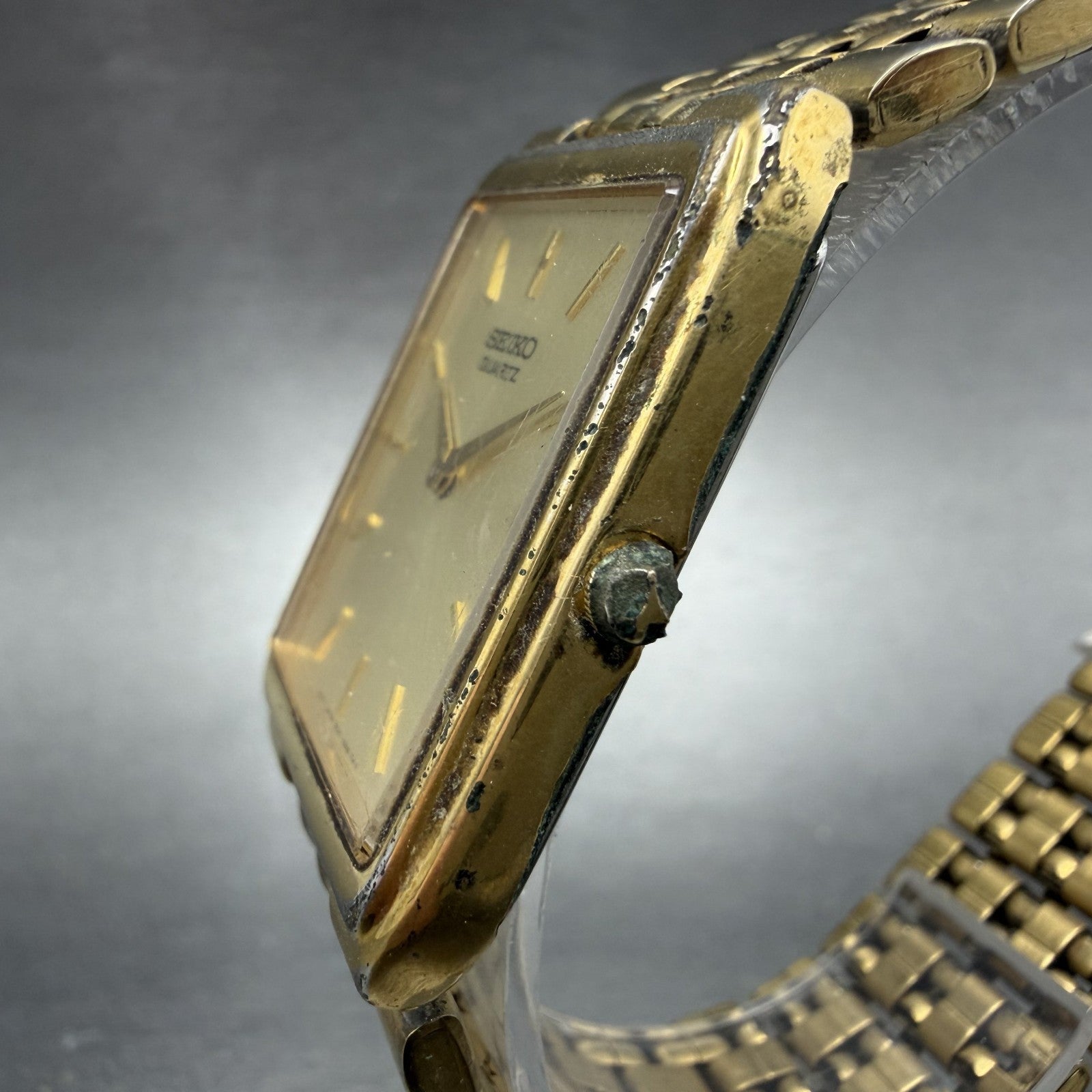 Seiko Tank Watch Men 27mm Champagne Dial Gold Tone Date 7n29-5b29 New Battery2