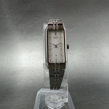Citizen CQ Tank Watch Women 13mm Silver Dial Silver Tone Rectangle New BatteryAb5