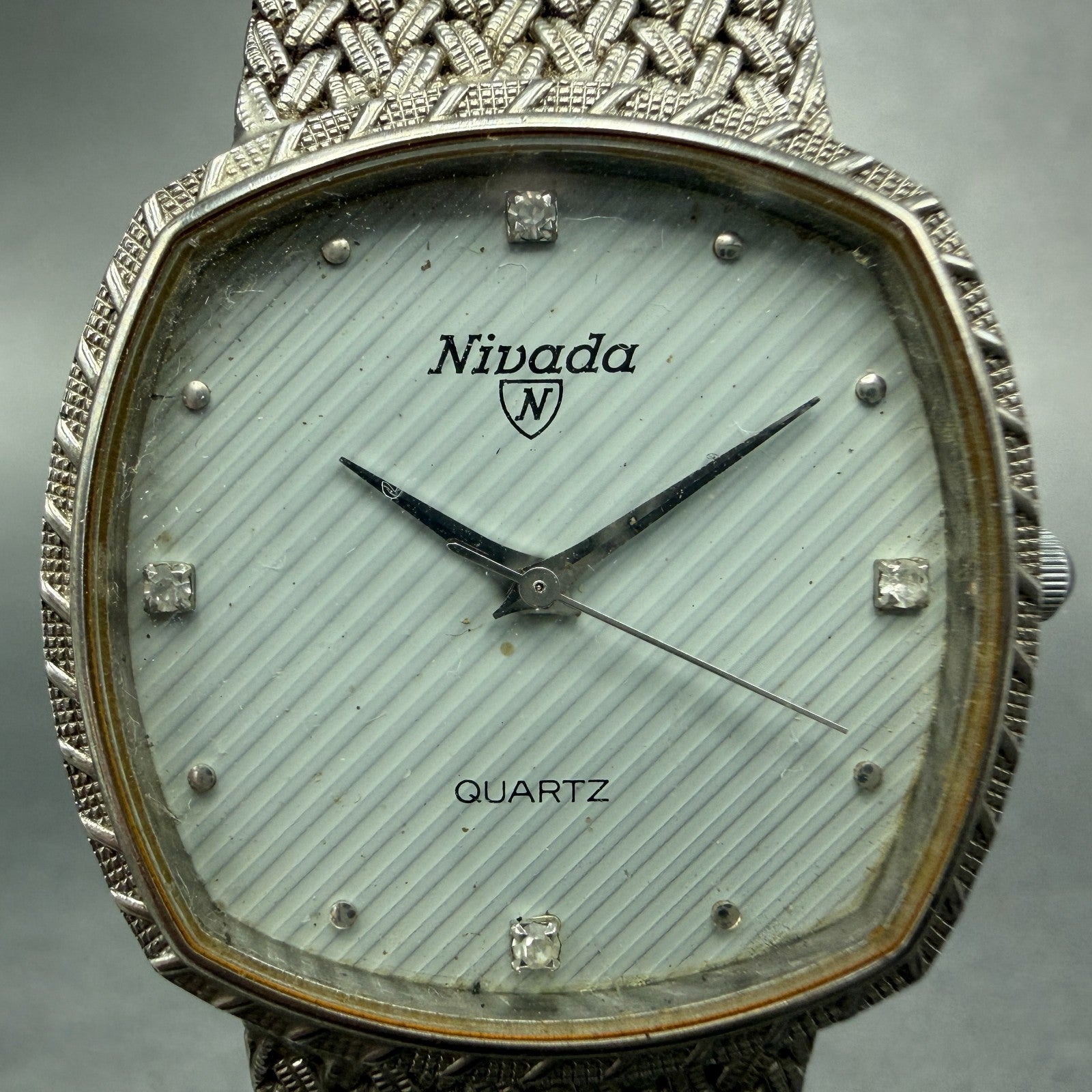 Nivada Watch Men 30mm Silver Dial Silver Tone Square N-21724 New battery1