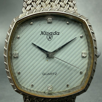Nivada Watch Men 30mm Silver Dial Silver Tone Square N-21724 New battery1