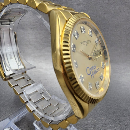 Wittnauer President Watch Men 35mm Gold Dial Gold Tone Daydate JV9635 New Batt3