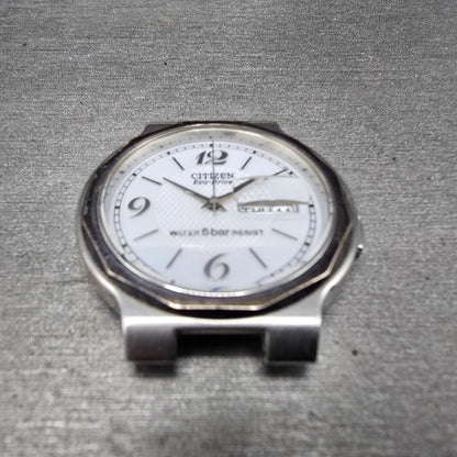 Citizen Eco-Drive Watch Men 36mm White Dial Steel Daydate E100-K003334 PARTS JP2