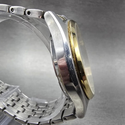Seiko Solar Watch Men 37mm White Dial Two Tone Daydate READ!!!!!! V158-0AA0 Runs3
