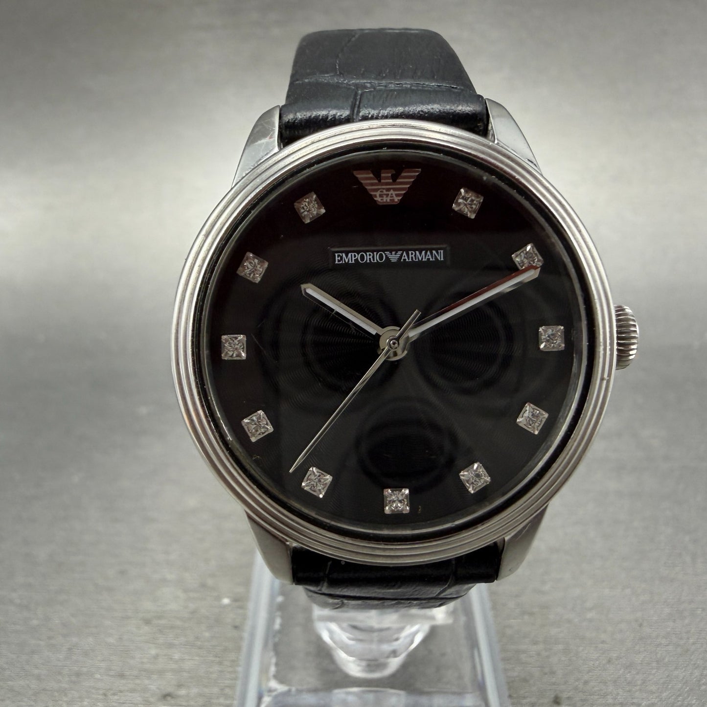 Emporio Armani Dino Watch Women 33mm Black Dial Steel Round AR-1618 New battery0