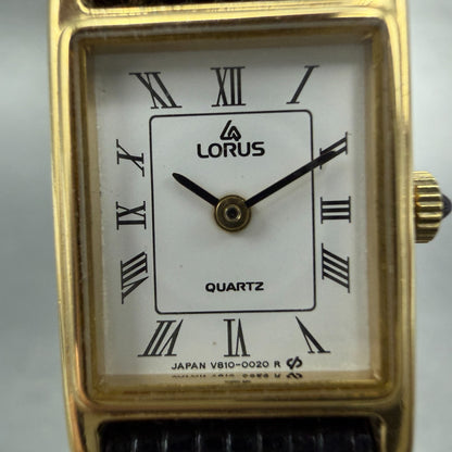 Seiko Lorus Tank Watch Women 17mm White Dial Gold Tone V810-5000 New Battery1