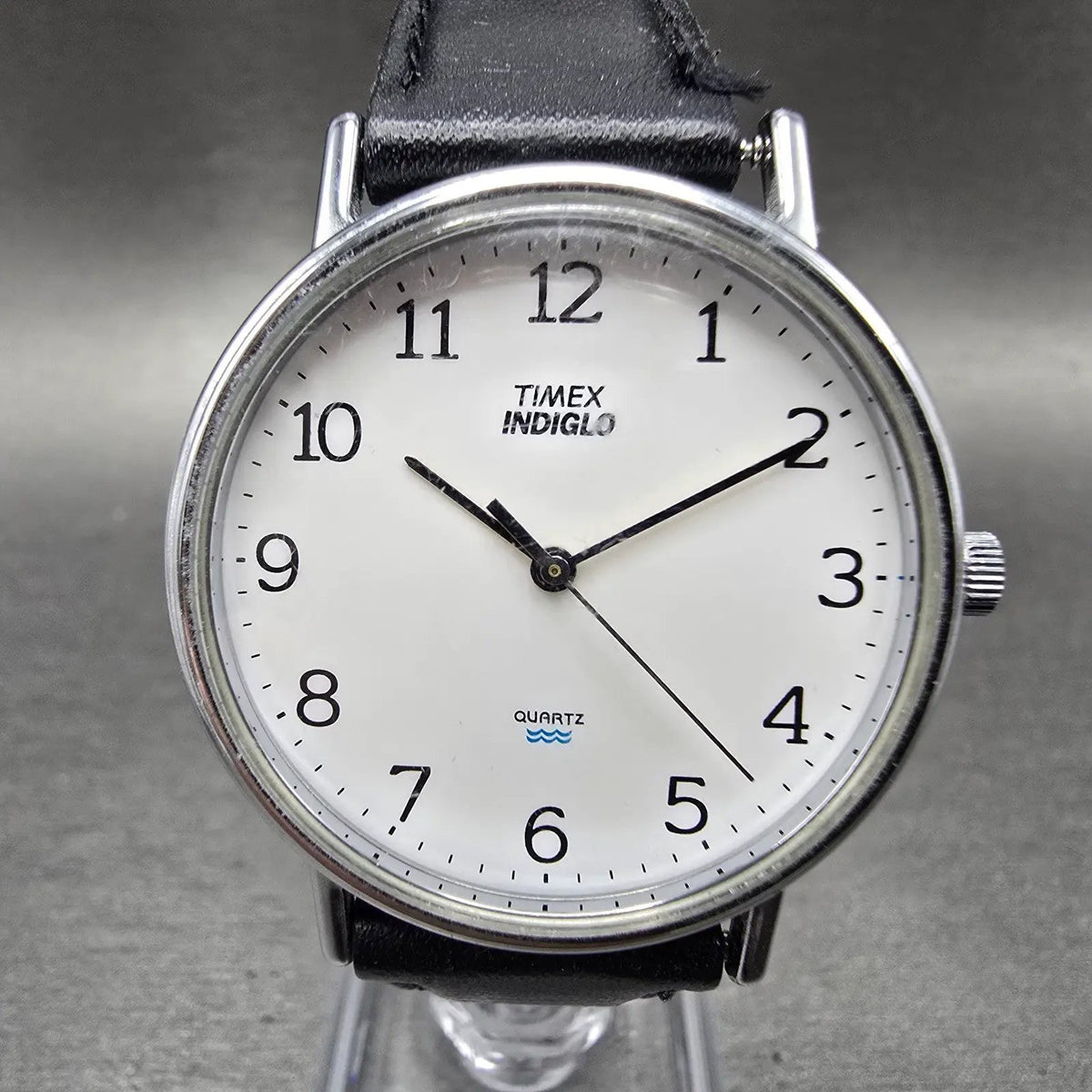 Timex Indiglo Watch Men 34mm White Dial Silver Tone Round New Battery VTG0