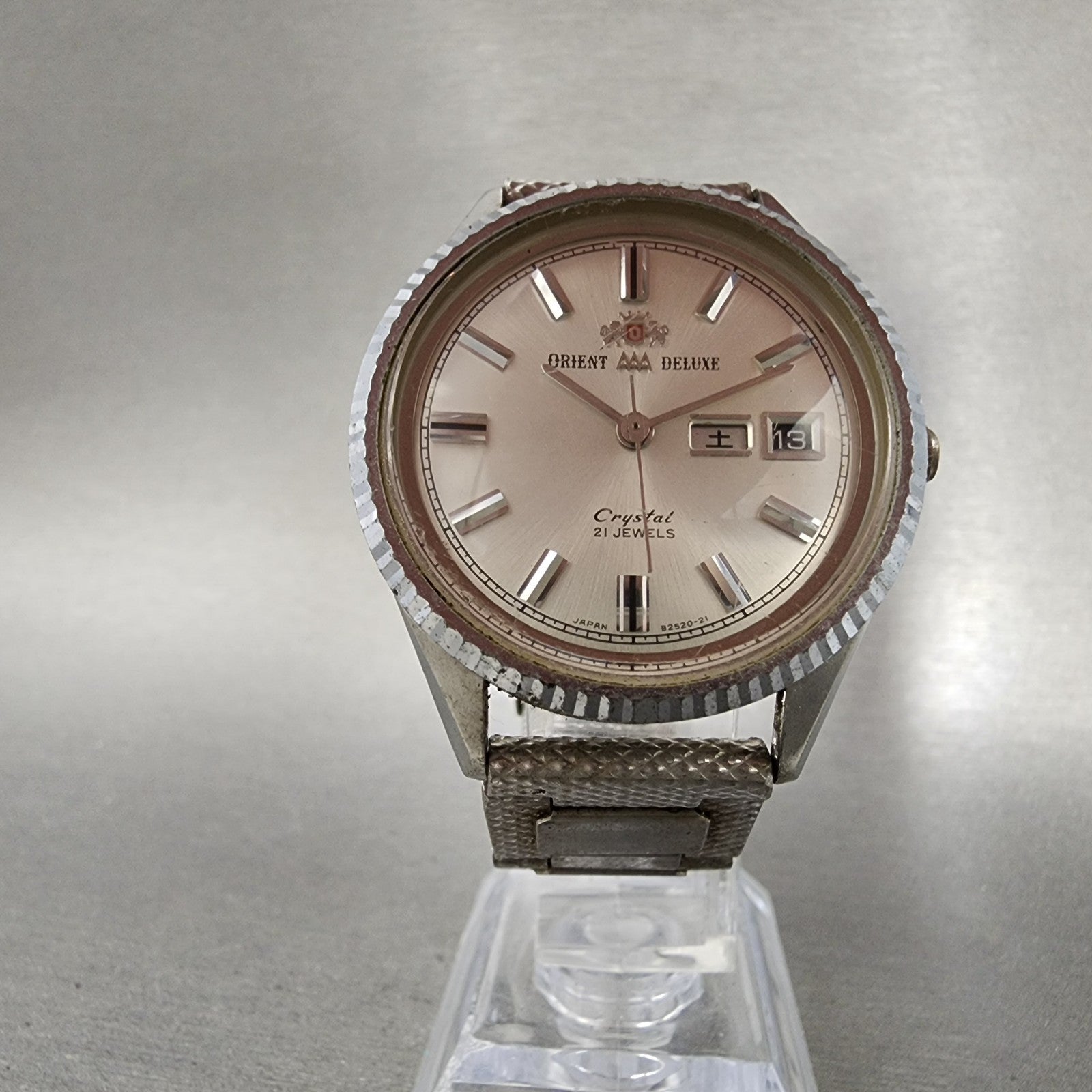 Orient AAA Deluxe Crystal Watch Men 36mm White Dial Silver Daydate READ!!!! Runs5
