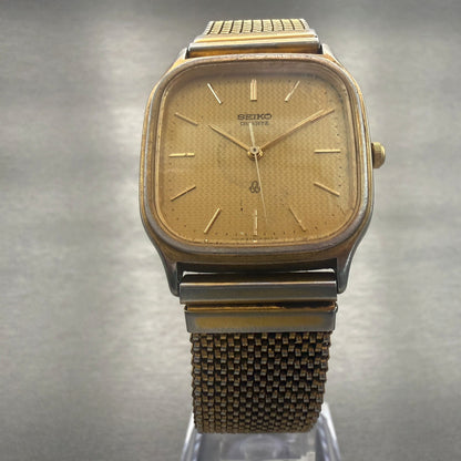 Seiko Watch Men 30mm Gold Dial Gold Tone Rectangle 6431-5050 New Battery5