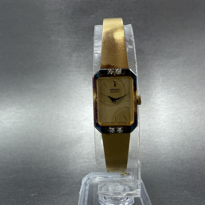 Seiko Tank Watch Women 14mm Champagne Dial Gold Tone Rectangle 2e20-5099 New Bat5