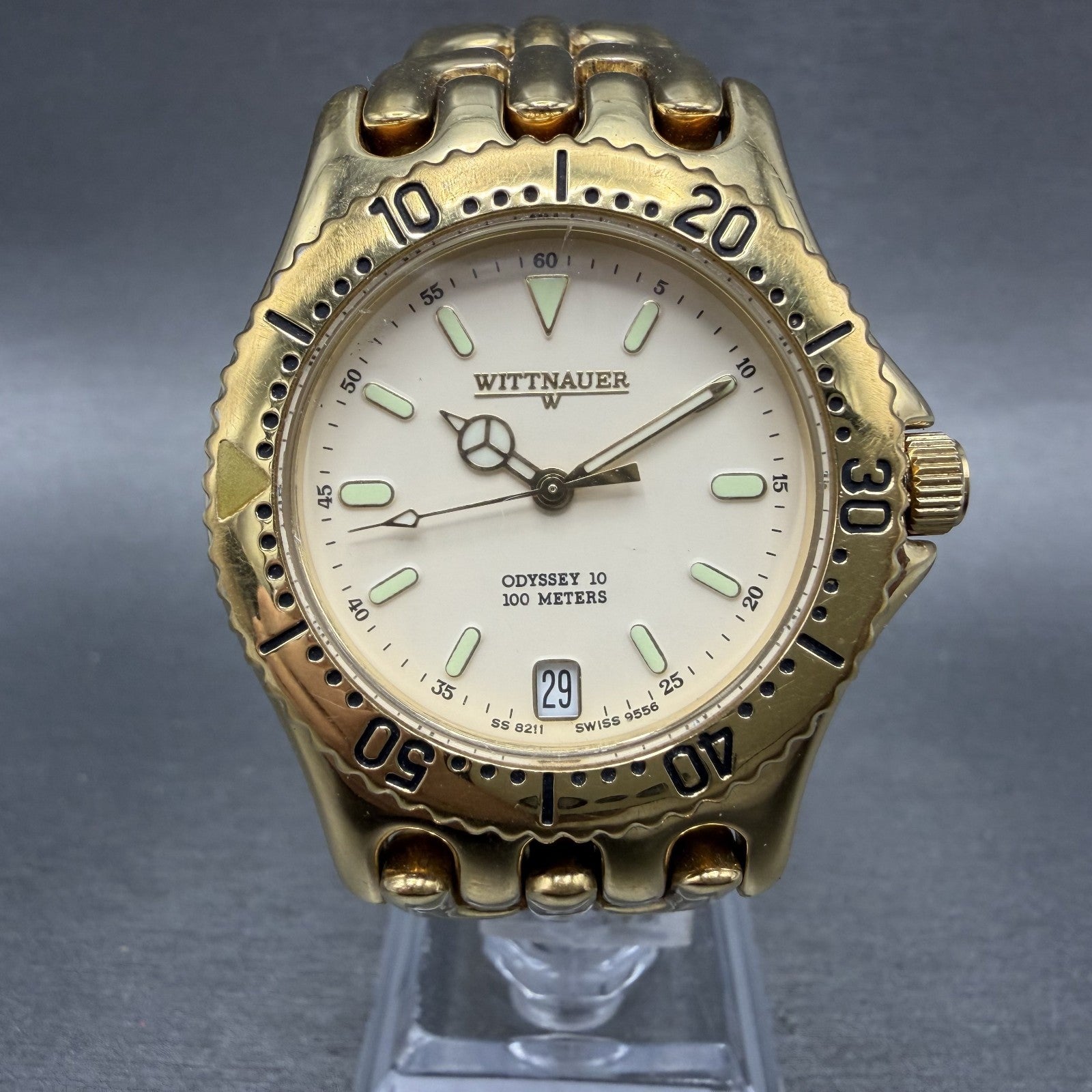 Wittnauer Odyssey 10 Dive Watch Men Cream Dial Gold Tone Date Round New Battery0
