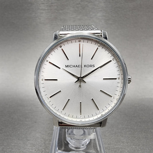 Michael Kors Pyper Watch Women 38mm Silver Dial Stainless Steel Round Mesh Band0