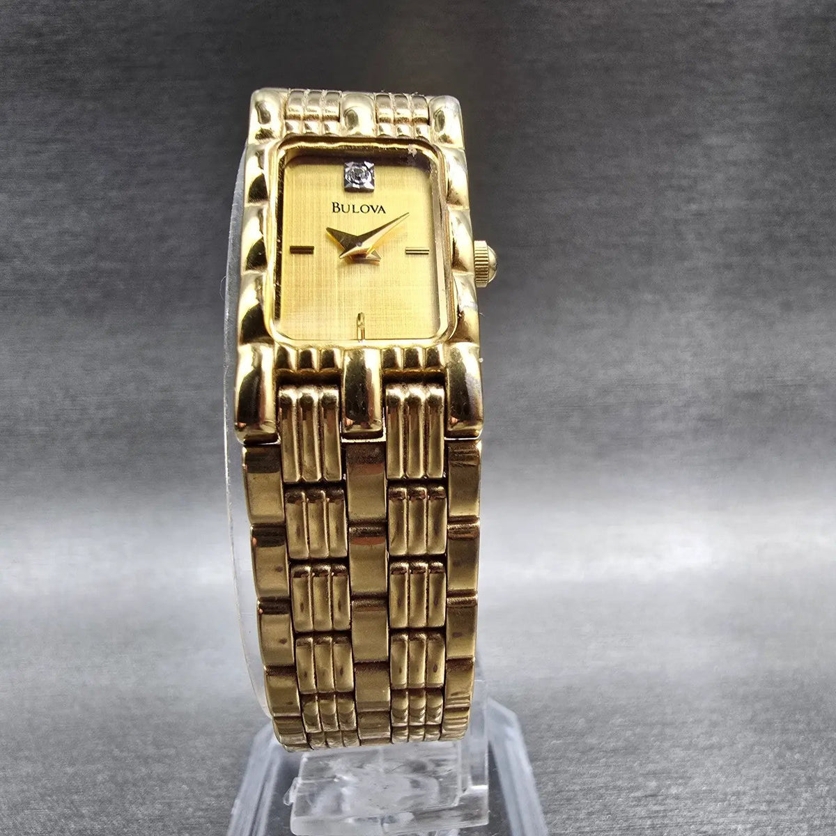 Bulova Tank Watch Women 14mm Gold Dial Gold Tone Rectangle 97P13 New Battery5