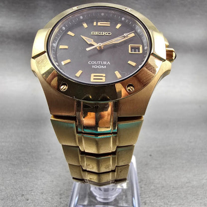 Seiko Coutura Watch Men 38mm Brown Dial Gold Tone Date Round 7N42-0CH0 New Batt5