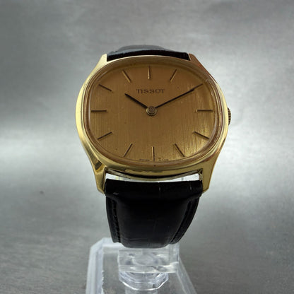 Tissot Watch Men 34mm Gold Dial Gold Plated Oval Manual Wind Runs Vintage5