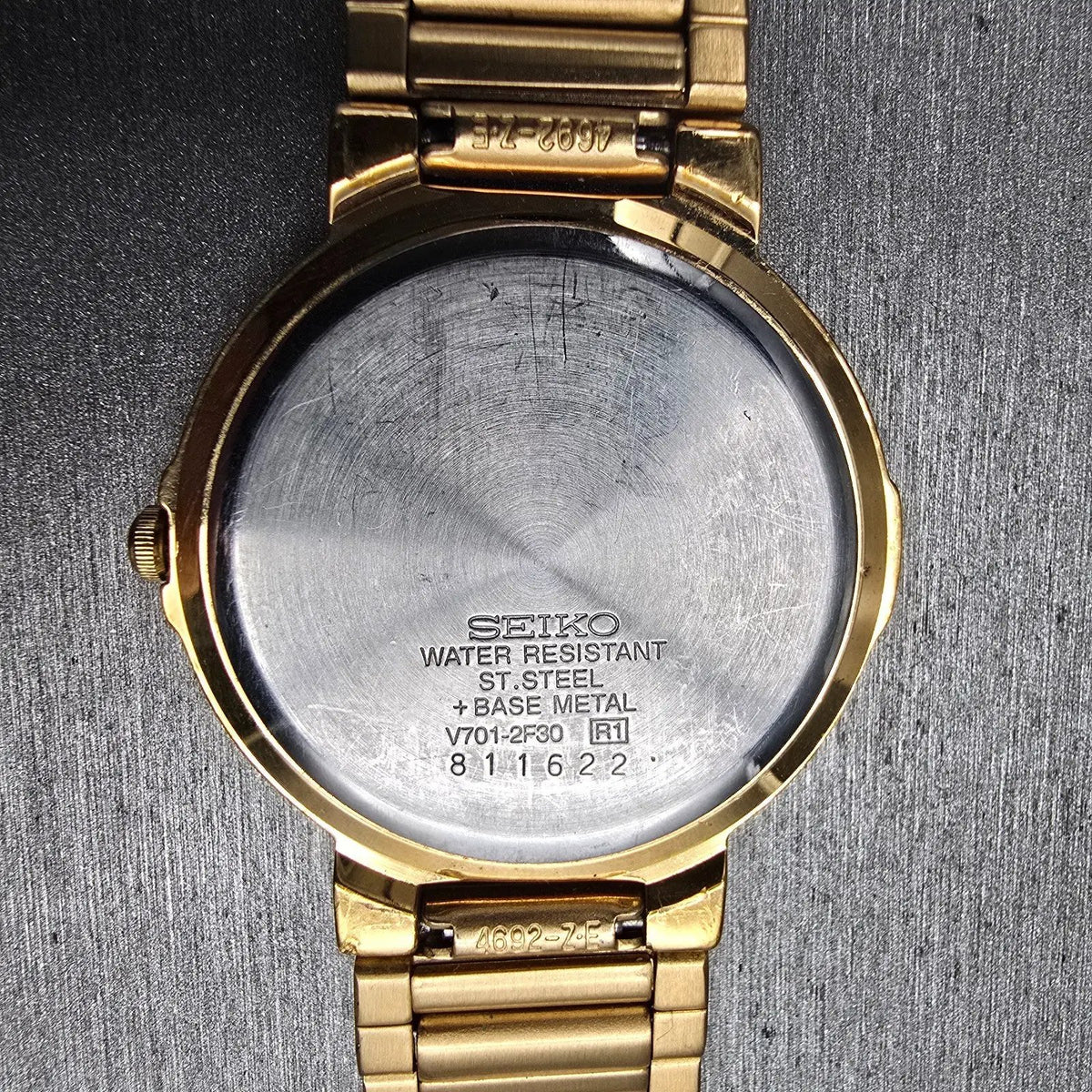 Seiko Watch Men 35mm Black Dial Gold Tone Round V701-2F30 New Battery Vintage JP10