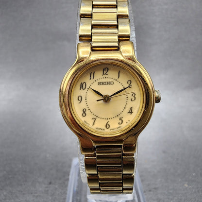 Seiko Watch Women 21mm Champagne Dial Gold Tone Round V4011829 New Battery0