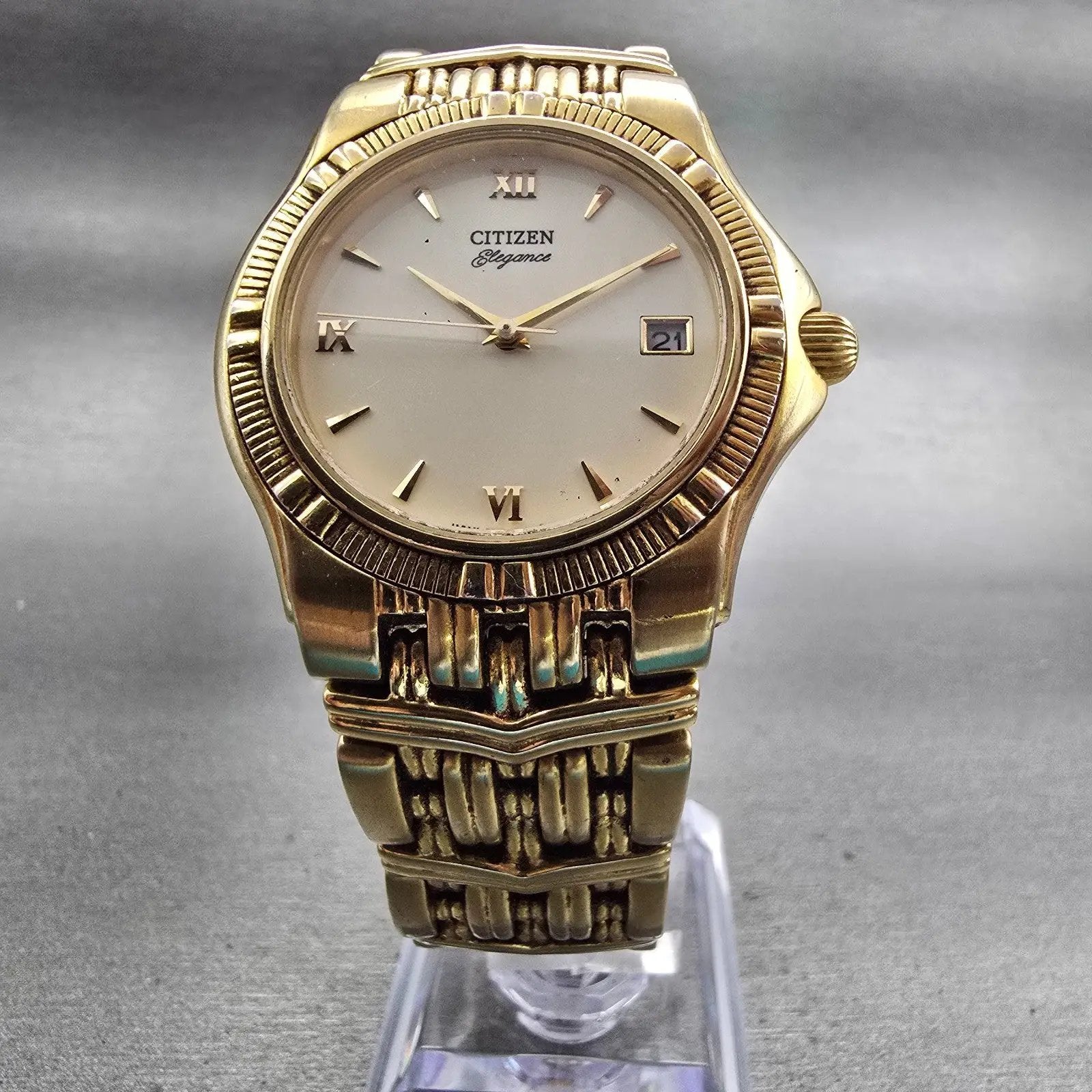 Citizen Elegance Watch Men 34mm Cream Dial Gold Tone Date 5510-H14291 New Batt5