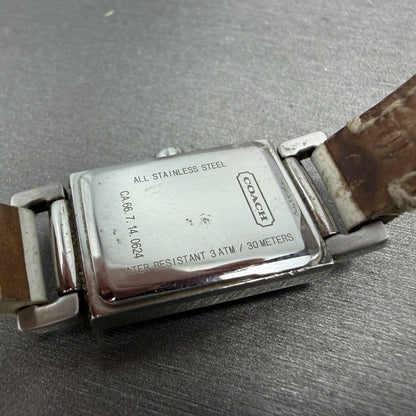 Coach Tank Watch Women 17mm White Dial Silver Tone Rectangle 0312 New Battery9