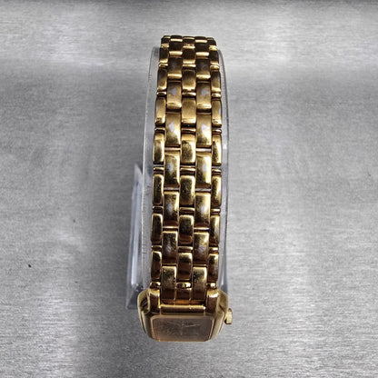 Seiko Watch Women 17mm Black Dial Gold Tone Rectangle Y400-5498 New Battery JP234