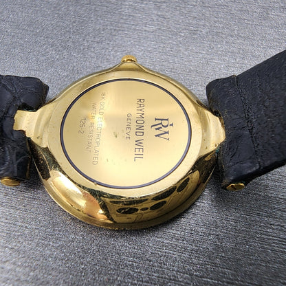 Raymond Weil Othello Watch Women 24mm Black Dial Gold Plated Round New Battery9