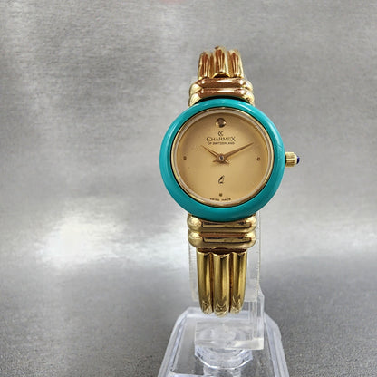 Charmex Watch Women 25mm Gold Dial Gold Tone Round Interchangeable Bezel New Bat5