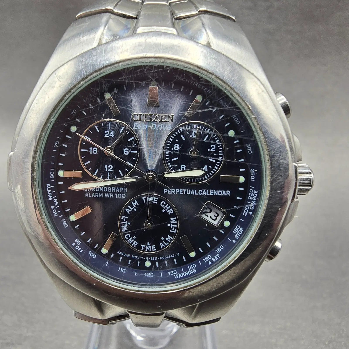 Citizen Eco-Drive Chronograph Watch Men 39mm Blue Dial Silver Perpetual Calendar0