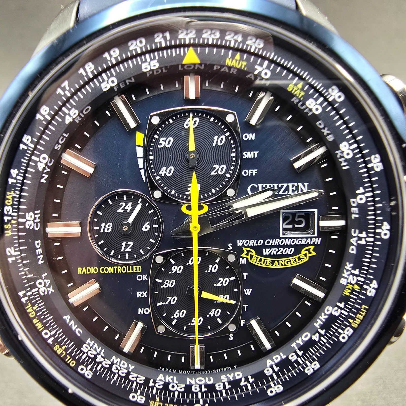 Citizen Blue Angels World Chronograph Watch Men 43mm Blue Dial Steel AT8020-03L1