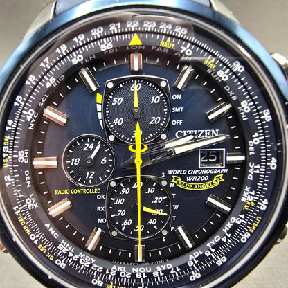 Citizen Blue Angels World Chronograph Watch Men 43mm Blue Dial Steel AT8020-03L1