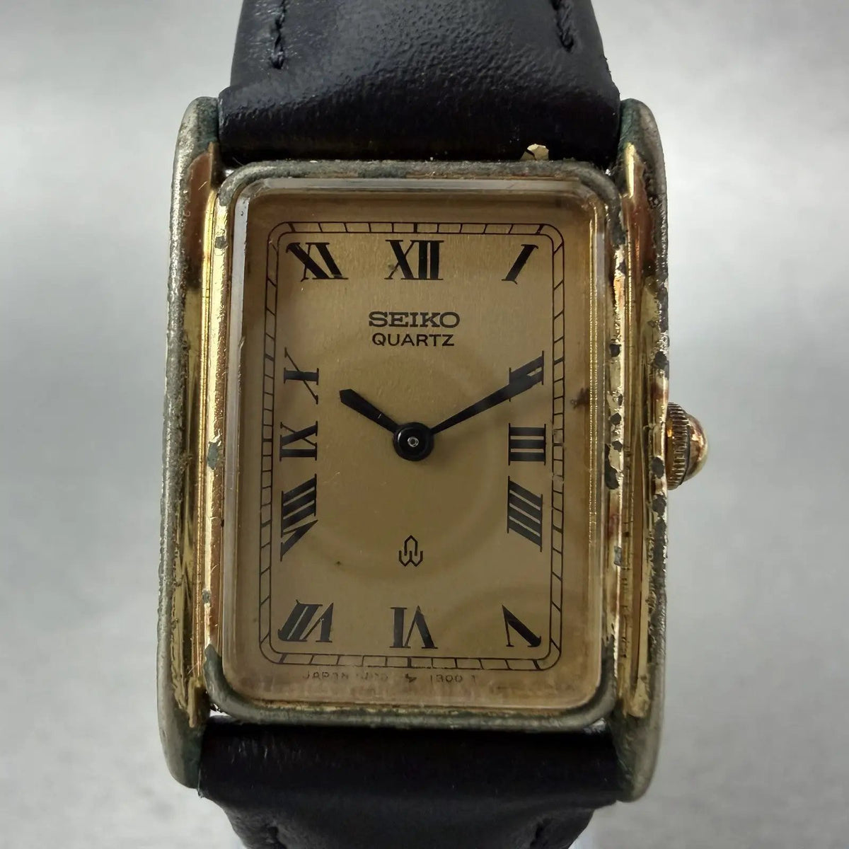 Seiko Tank Watch Women 20mm Champagne Dial Gold Tone 1400-5790 New Battery ABC1