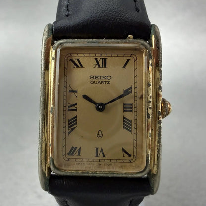 Seiko Tank Watch Women 20mm Champagne Dial Gold Tone 1400-5790 New Battery ABC1