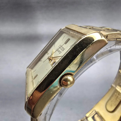 Citizen Watch Men 25mm Gold Dial Gold Tone Daydate Rectangle 1002-S99299 New Bat2