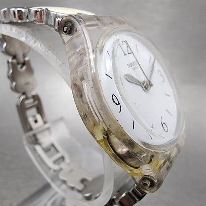 Swatch Clovercheck Watch Women 25mm White Dial Clear Case Round New Battery3