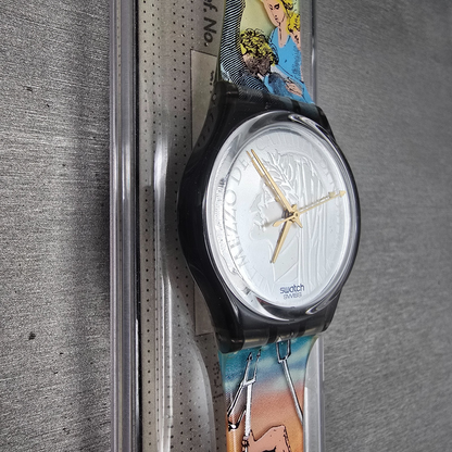 Swatch Le Poème Watch Men 34mm Silver Dial Black Case GM123 New Battery NOS5
