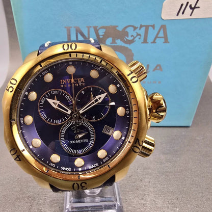 Invicta Venom Chronograph Watch Men 52mm Blue Dial Gold Tone Date 6113 New Batt0