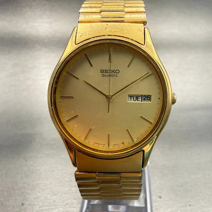 Seiko Watch Men 34mm Champagne Dial Gold Tone Daydate Round 5Y23-8039 New Batt0