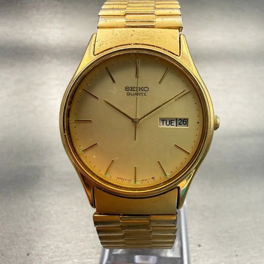 Seiko Watch Men 34mm Champagne Dial Gold Tone Daydate Round 5Y23-8039 New Batt0