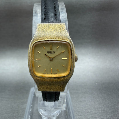 Seiko Watch Women 18mm Champagne Dial Gold Tone Rectangle 2320-5269 New Batt NJK0