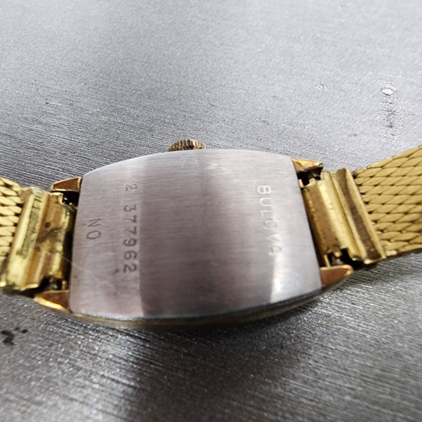Bulova Tank Watch Women 17mm Black Dial Gold Tone Rectangle Manual Wind Runs VTG9