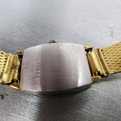 Bulova Tank Watch Women 17mm Black Dial Gold Tone Rectangle Manual Wind Runs VTG9