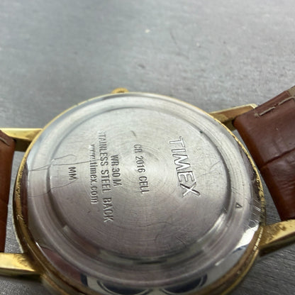 Timex Easy Reader Watch Men 37mm White Dial Gold Tone Round Daydate New Battery9