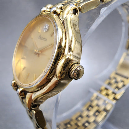 Bulova Diamond Watch Women 23mm Champagne Dial Gold Tone 97P35 New Battery