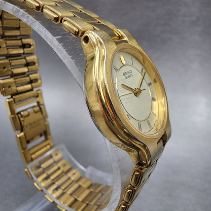 Seiko Watch Women 24mm Cream Dial Gold Tone Round 4N010261 New Battery VTG3