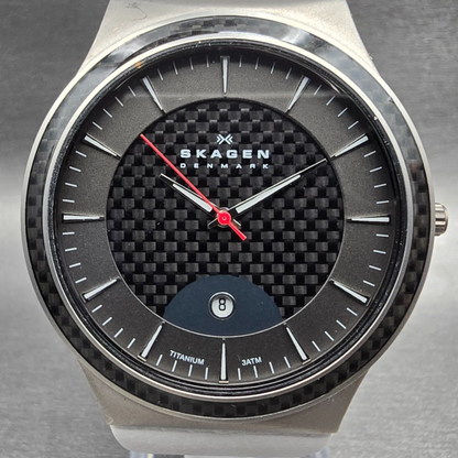 Skagen Watch Men 42mm Gray Dial Titanium Date Round 234XXLTW New Battery1