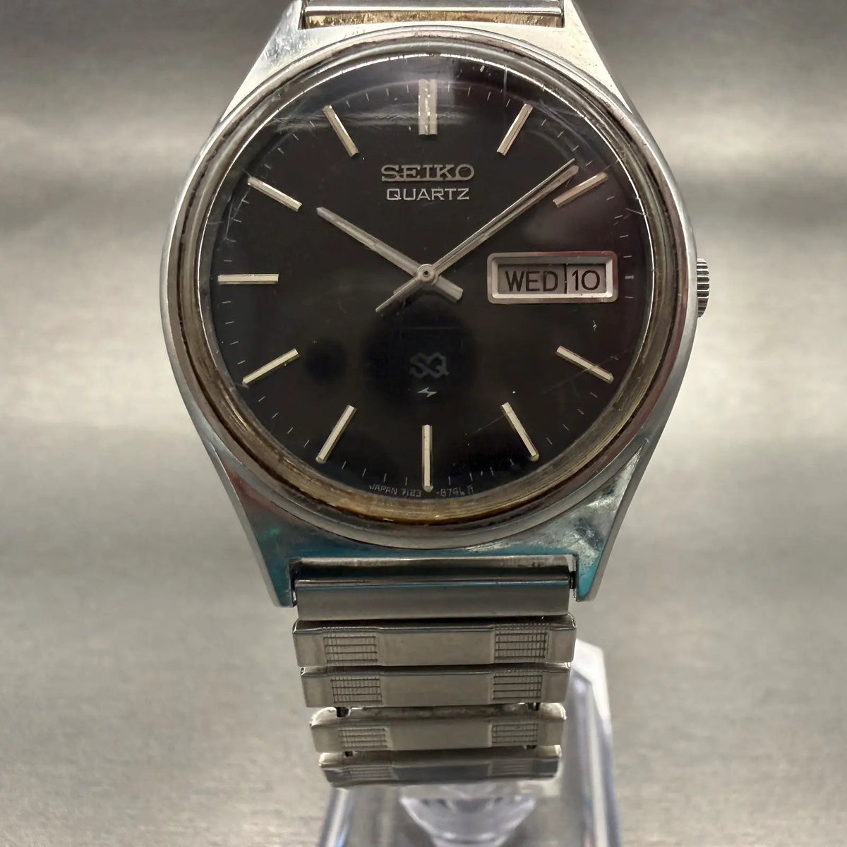 Seiko SQ Watch Men 35mm Black Dial Silver Tone Daydate Round 7123-8500 PARTS!!!!6
