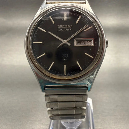 Seiko SQ Watch Men 35mm Black Dial Silver Tone Daydate Round 7123-8500 PARTS!!!!6