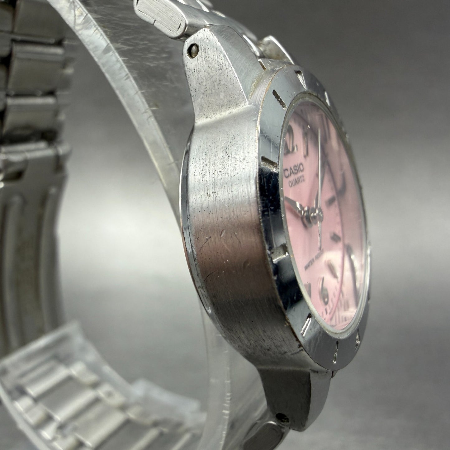 Casio Watch Women 24mm Pink Dial Silver Tone Round LTP-1177 New Battery 6583